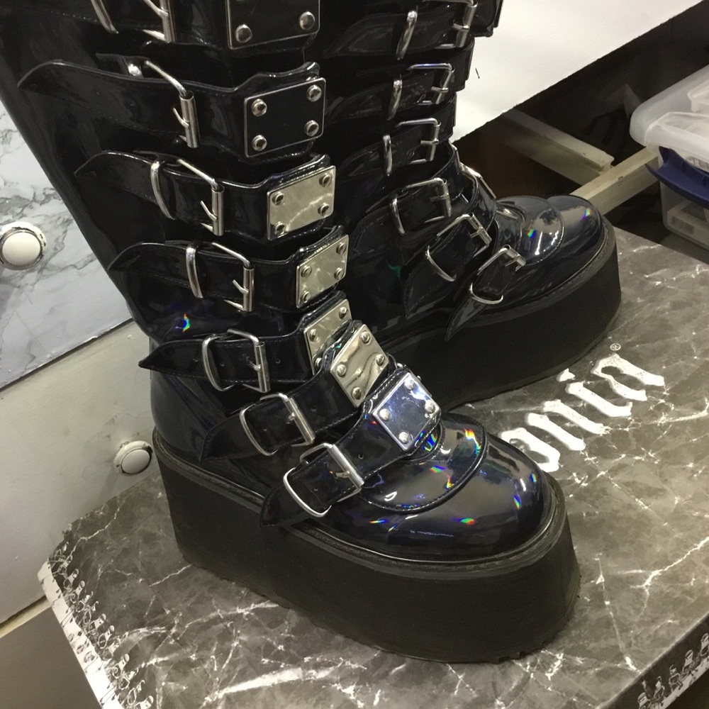 Demonia Hologram Knee High Platform Boots - image 3